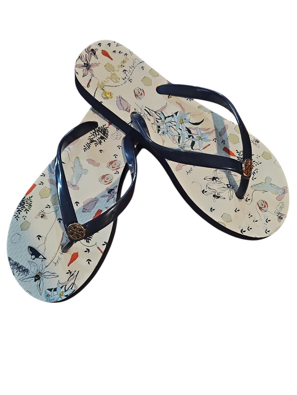 Tory Burch Navy Blue Poetry Of Things Rubber Thong Flip Flops